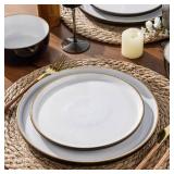 AmorArc Dinnerware Set - 12 Piece Ceramic Plates and Bowls, Stoneware Plates Handpainted, Dishwasher and Microwave Safe (Speckled Black and White, Service for 4)