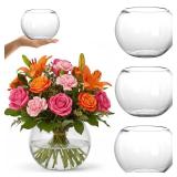 YOUEON 4 Pcs Small Glass Bubble Bowl Vases 6\ W x 4.5\in H, Round Floating Candle Holders, Glass Terrarium Bowls, Globe Flower Vase Centerpiece for Wedding Event Home Decorin
