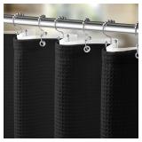 YellyHommy Waffle Shower Curtain and Liner Set, 3 in 1 Shower Curtain Set with Waterproof EVA Liner and Double Sided Hooks for Bathroom Black,72W x84L