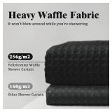 YellyHommy Waffle Shower Curtain and Liner Set, 3 in 1 Shower Curtain Set with Waterproof EVA Liner and Double Sided Hooks for Bathroom Black,72W x84L