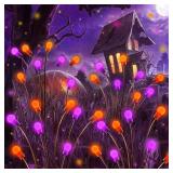 6Pack Total 48 LED Purple and Orange Solar Halloween Lights Outdoor - Solar Firefly Lights Outdoor, Sway by Wind, Waterproof for Garden Patio Pathway Halloween Decorations