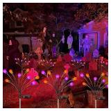 6Pack Total 48 LED Purple and Orange Solar Halloween Lights Outdoor - Solar Firefly Lights Outdoor, Sway by Wind, Waterproof for Garden Patio Pathway Halloween Decorations