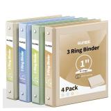 SUNEE 3 Ring Binder 1 Inch 4 Pack, Clear View Binder Three Ring PVC-Free (Fit 8.5x11 Inches) for School or Office Supplies, Neutral Aesthetic