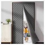 HADOR Magnetic Thermal Insulated Door Curtain Fit Door Size 36\ x 80\in, Quilted Oxford Fabric Thicken Cotton Fill, Winter Cover Keep Cold Draft Out, Blanket Insulation for Front Patio Doors Grayin