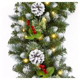 SHareconn 9FT Prelit Artificial Christmas Garland with Color Changing Lights and Timer by Batteries Operated for Mantle Table Stairs Fireplace Xmas Decoration, Holiday Indoor Outdoor, 9 FT, Snow