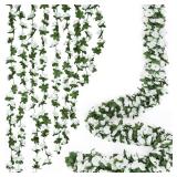 KHOYIME 18 Pack 144 FT Artificial Flower Garland, Fake White Roses Vines Silk Flowers Faux Plastic Outdoor Hanging Floral Ivy Garland Decoration for Wedding Arch Bedroom Home Wall Backdrop Room Decor