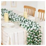 KHOYIME 18 Pack 144 FT Artificial Flower Garland, Fake White Roses Vines Silk Flowers Faux Plastic Outdoor Hanging Floral Ivy Garland Decoration for Wedding Arch Bedroom Home Wall Backdrop Room Decor