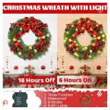 Christmas Wreaths for Front Door with Bow, 16\ Christmas Door Wreath with Balls Berries and Pine Cones, Christmas Wreath for Door Home Wall Outdoor Decorin