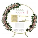 AnBaiMei 7 Ft Round Wedding Arch Stand with Metal Base for Flower Balloon Decoration, Circle Backdrop Stand Frame for Ceremony, Birthday Party, Baby Shower, Gold