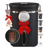 Veken Coffee Canister with Window,Airtight Stainless Steel Pantry Container,Home Kitchen Food Storage Organizers for Ground,Beans,Espresso,Rice,Tea,Sugar,Cereal, Flour,Bar Accessories,Gifts,22OZ,Black