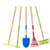 Theefun Kids Garden Tool Set: Safe Toddler Size Hoe, Rake, Shovel, Leaf Rake, Broom 5-Piece Kids Gardening Tools with Wooden Handle and Metal Head for Child Christmas Outdoor Toys Gift for Boys Girls