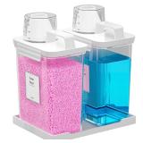 Hordely 61OZ Laundry Detergent Dispenser Container, 2 Pack Liquid Laundry Dispenser, Plastic Detergent Dispensers for Laundry PowderFabric Softener with LabelsTray, Clear