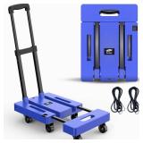 Ronlap Folding Hand Truck, Foldable Moving Dolly Cart with Wheels 500lbs Heavy Duty Luggage Cart Portable Hand Cart Collapsible Dolly with 6 Wheels and 2 Ropes for Airplane Travel House Moving, Blue
