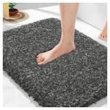 Yimobra Bathroom Rugs Non Slip Washable, Ultra Soft and Water Absorbent Bath Mats, Plush Fluffy Shower Mat Outside, Microfiber Thick Matts for Bathroom FloorSink, 24x17, Light Gray and Black Gray