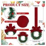 Retrowavy 12 Pcs Christmas Kitchen Cabinet Wreaths with Ribbon 3.94 Inch Mini Christmas Wreath Small Kitchen Xmas Decor for Window Door(Burgundy Red,Classic Style)