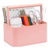LAFARA Multipurpose Caddy Organizer with Handle and Adjustable Divider, Portable Art Supply Storage Organizer for Art Craft Supplies, Dorm, Classroom, Office, Bathroom, Shower, Cleaning, Makeup (Pink)
