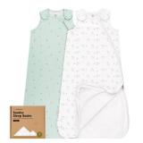 2-Pack Organic Baby Sleep Sacks, 100percent Cotton - Soft and Breathable 0.5TOG Baby Wearable Blanket, Toddler Sleeping Sack 6-18 months, Easy to Wear Transitional Swaddles for Newborns, Infants (Bunn