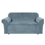 H.VERSAILTEX Stretch Velvet Loveseat Covers for 2 Cushion Couch Covers for Living Room Sofa Covers Slipcovers with Non Slip Straps Bottom, Ultra Thick Comfy Velour (Width 58\-72\in, Stone Blue)in