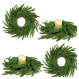 13.5 Inch Norfolk Pine Wreath Candle Rings, 4 Pcs Realistic Soft and Full Mini Christmas Wreath Table Centerpieces Candle Wreaths for Pillar Candles Cedar Small Wreaths for Cabinets Kitchen Windows