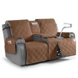 TAOCOCO Loveseat Recliner Cover with Center Console, 100percent Waterproof Pet Covers for Dual Recliner with Straps Design, Split Reclining Loveseat Cover Furniture PetandKids Protector (2 Seater, Bro