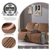 TAOCOCO Loveseat Recliner Cover with Center Console, 100percent Waterproof Pet Covers for Dual Recliner with Straps Design, Split Reclining Loveseat Cover Furniture PetandKids Protector (2 Seater, Bro