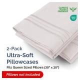 Queen Pillow Cases Set of 2 - Ultra Soft Hotel Quality Pillowcase Covers - Comfy, Cozy and Wrinkle Free - Shrink, Stain and Fade Resistant - Machine Washable Pillow Protectors - 2 Piece Set - Light Gr