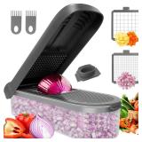LHS Multifunctional Food Chopper - Onion, Vegetable Slicer Dicer Cutter, Potato Cutter - Veggie Chopper with Container (4 in 1, Grey)
