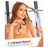 NOVUS 1.25 Inch Automatic Rotating Curling Iron for Effortless Waves and Beach Curls, Auto Hair Curler with 60M Ions Anti-Scald, Fast Heating for Hair Styling (Purple)