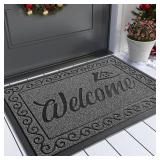 Yimobra Welcome Mat, Heavy Duty Sturdy Door Mats for Home Entrance Outdoor Indoor, Front Doormat for Outside Patio Floor Entry Porch Garage Office, Waterproof, Low Profile, 29.5x17, Black Grey