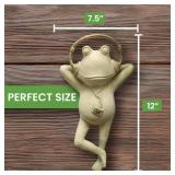 Frog Garden Statue Relaxing Resin Yard Decor, Whimsical Yard Figure, Porch Statue, Outdoor Zen Garden Decor, Larger Size 12\ x 7.5\in, Patio, Landscaping for Mom, Art Lover Collector *headphones cra
