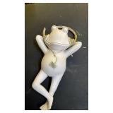 Frog Garden Statue Relaxing Resin Yard Decor, Whimsical Yard Figure, Porch Statue, Outdoor Zen Garden Decor, Larger Size 12\ x 7.5\in, Patio, Landscaping for Mom, Art Lover Collector *headphones cra