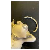 Frog Garden Statue Relaxing Resin Yard Decor, Whimsical Yard Figure, Porch Statue, Outdoor Zen Garden Decor, Larger Size 12\ x 7.5\in, Patio, Landscaping for Mom, Art Lover Collector *headphones cra