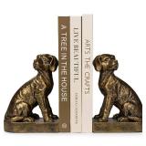 Decorative Bookends for Shelves, Dog Book Ends for Heavy Books, Labrador Retriever Statues Bookends for Heavy Books with Anti-Slip Base Book Holders for Home Office Decor (Gold) *one broken*