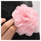 Merdia Lady Peony Silk Party Wedding Brooch Corsage Hair Clip Headdress for Women, Pink Floral