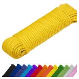 TECEUM Rope  90 Feet x 14 Inch (7mm)  Yellow  Strong All-Purpose Utility Rope  Camping, Crafting, Flag Pole, Indoor and Outdoor  Polypropylene Nylon Poly Lightweight Diamond Braided Cord