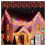 LitHome Color Changing Icicle Lights for Outside, 35 Colors Christmas Icicle Lights Outdoor with Remote Plug in, 38FT RGB Icicle Christmas Light Indoor Connectable for Holiday Roof Home Decor