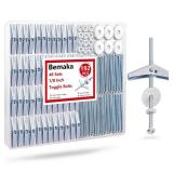 Bemaka 192Pcs 18 Inch Toggle Bolts, Heavy Duty Drywall Anchors and Screws Kit, Butterfly Anchors Toggle Bolts and Wing Nut Kit with Nuts Washers for Hollow Wall, Ceiling (48 Sets)