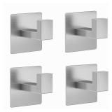 4-Pack Adhesive Hooks for Bathroom or Kitchen, Brushed Nickel Coat Hooks,TowelRobe Hooks, Heavy Duty Stainless Steel Wall Hooks,No Drilling Required,Suitable for Smooth Flat Surfaces