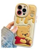 NATEROSO Compatible with iPhone 16 Pro Cute Case, Kawaii Phone Case TPU Leather Cute Bear Cartoon case Soft Rubber Shockproof Protective for iPhone 16 Pro Case Cover for Women Girls