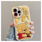 NATEROSO Compatible with iPhone 16 Pro Cute Case, Kawaii Phone Case TPU Leather Cute Bear Cartoon case Soft Rubber Shockproof Protective for iPhone 16 Pro Case Cover for Women Girls