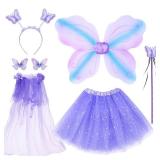 WILDPARTY Girl Fairy Costume Set with Butterfly Wings, Tutu, Butterfly Hair Clips, Magic Wand, Headband and Veil Costume Set for 3-8 Years Girl Dress up and Birthday Party Ballet Dance (Purple) One Si