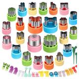 24 pcs Vegetable Cutter Shapes Sets Cookie Cutters Fruit Stamps Mold with 20 pcs Food Picks and Forks for Kids