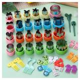 24 pcs Vegetable Cutter Shapes Sets Cookie Cutters Fruit Stamps Mold with 20 pcs Food Picks and Forks for Kids