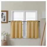 Lecloud Bessie Gold Short Curtains 24 Inch Length 2 Pcs, Faux Linen Cafe Kitchen Small Curtains with Rod Pocket, Light Filtering Curtain Tiers Window Treatments for Bedroom Bathroom, Each 30 W x 24 L