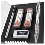 Nicpro Blocky Gear 0.3 mm Mechanical Pencils Set in Case, Metal Pencil with Lead Refills, Eraser for Professional and Adult Art Writing Drafting Drawing