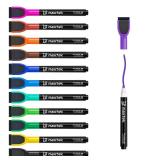 maxtek Magnetic Whiteboard Markers - 12 Count Colorful Fine Tip Dry Erase Markers with Eraser for Kids, Low Odor Thin Markers for Calendar Boards