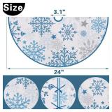 Fzbali Snowflakes Christmas Tree Skirt 24 Inches Lace-up Winter Snow Small Artificial Blue Xmas Tree Skirt, Stars Holiday Party Indoor Decoration Home Decor