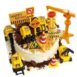 Nevperish 18 PCS Construction Cake Toppers Vehicles Cake Decoration Set Excavator Tower Crane Cupcake Topper Traffic and Road Sign Decor Happy Birthday Party Supplies Favors
