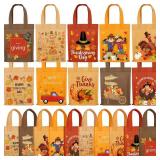 Abbylike 30 Pcs Thanksgiving Day Gift Bags Fall Non Woven Totes Thanksgiving Party Favor Bags with Handle Waterproof Pumpkin Turkey Shopping Totes Reusable Gift Bag for Holiday Party Supplies