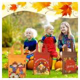 Abbylike 30 Pcs Thanksgiving Day Gift Bags Fall Non Woven Totes Thanksgiving Party Favor Bags with Handle Waterproof Pumpkin Turkey Shopping Totes Reusable Gift Bag for Holiday Party Supplies